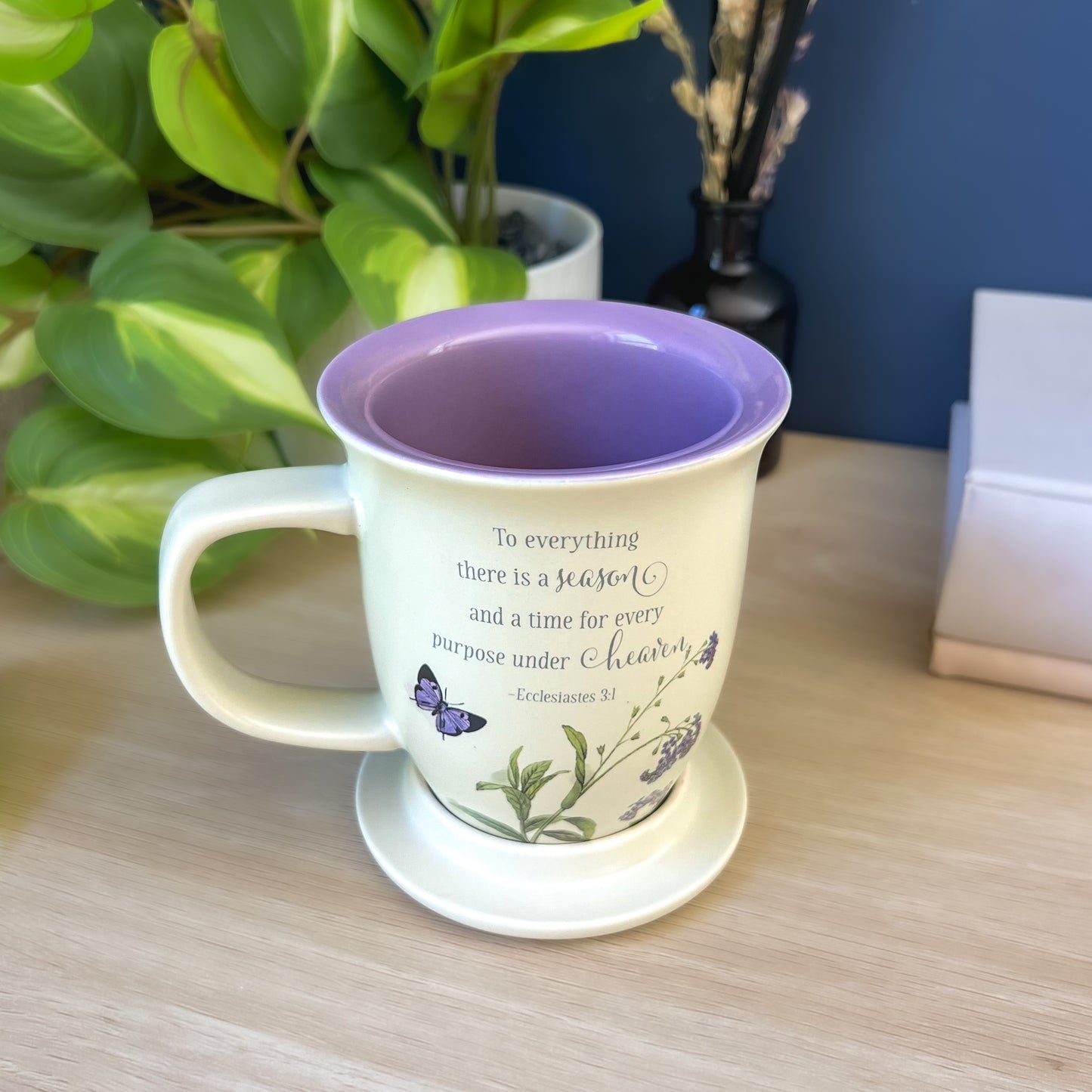 Lilac Butterfly Floral Mug & Coaster Set