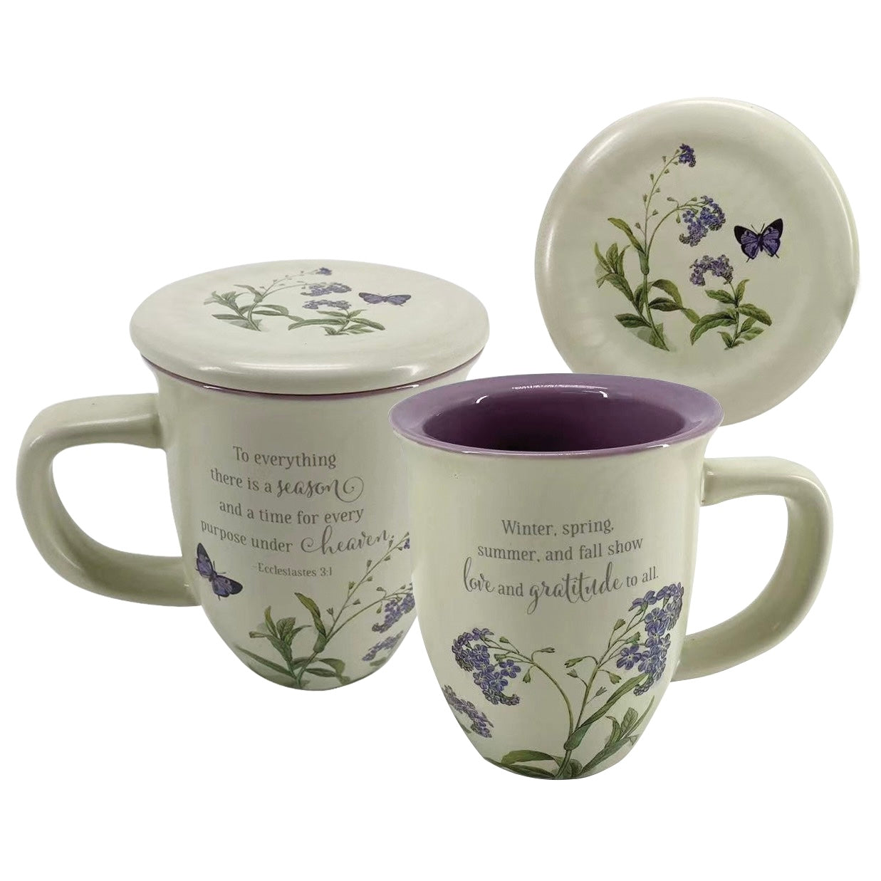 Lilac Butterfly Floral Mug & Coaster Set