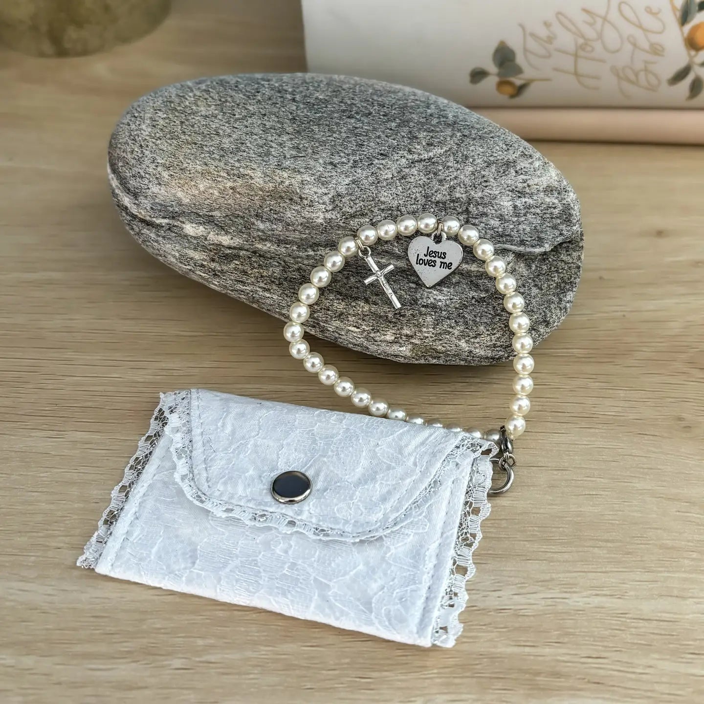First Communion Mini Purse & Pearl Bracelet