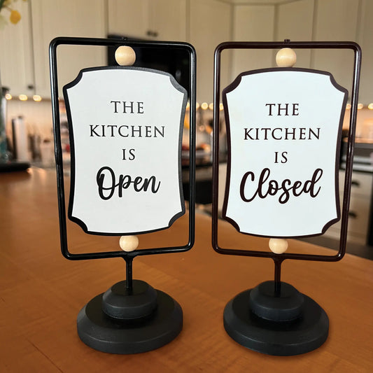 The Kitchen Is Open/Closed Swivel Plaque