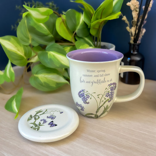 Lilac Butterfly Floral Mug & Coaster Set