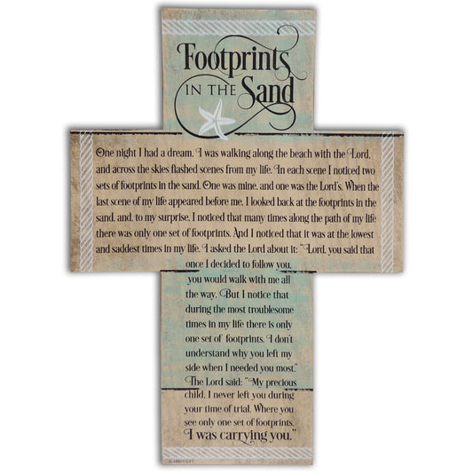 Footprints In The Sand Wall Cross