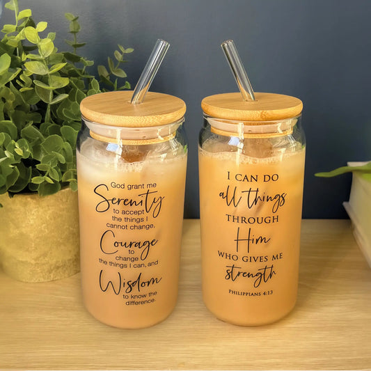 Glass Sipper Cups with Straw Lids